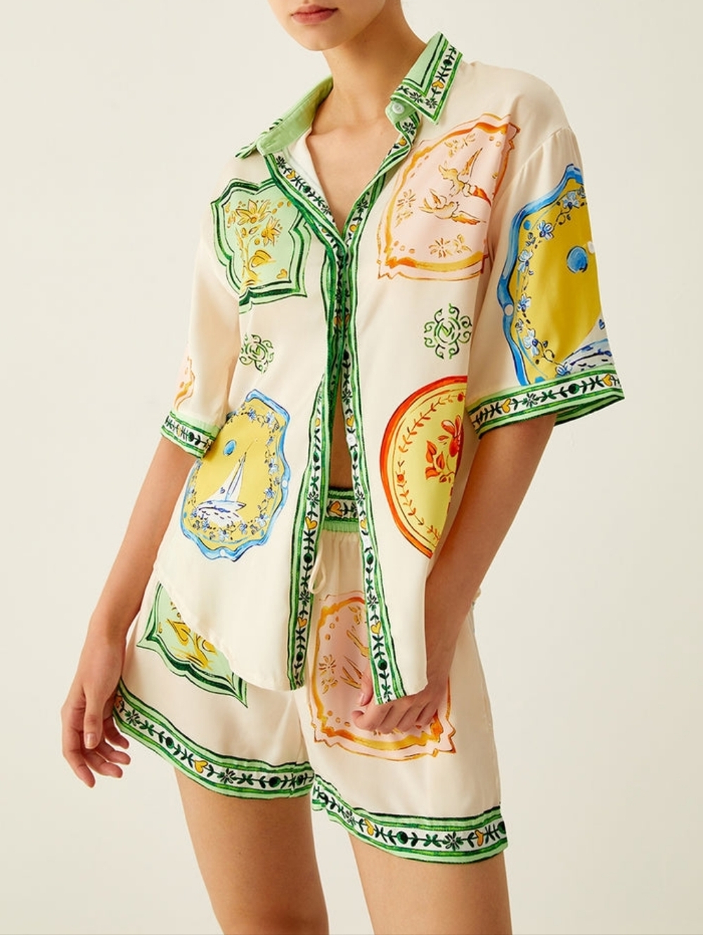 Commense Shorts And Shirt Satin Set - Size M | Beach Summer Relaxed Style